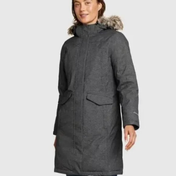Eddie Bauer Down Waterproof Silver Lining Stadium Coat Sz Medium Charcoal Gray - Picture 1 of 12